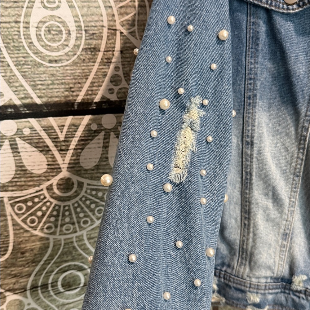 BiBi Light Blue Denim Jacket with Pearl Details - Picture 3 of 3